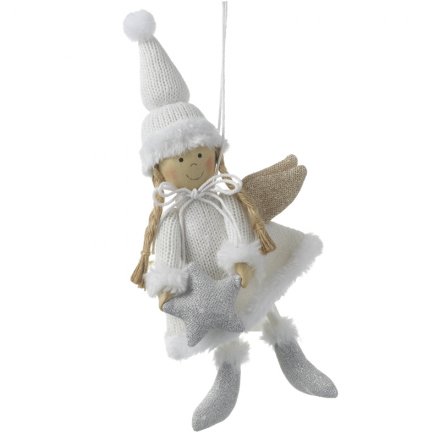 White Woolly Hanging Angel 