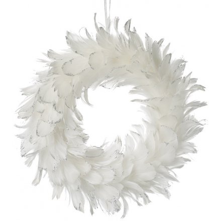 White Feather Wreath, 30cm