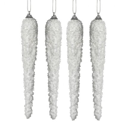 Set of 4 Long White Snowy Icicles Hanging Decorations