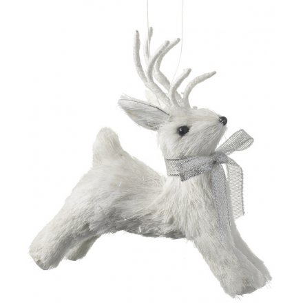 White Reindeer Hanging Decoration 12cm