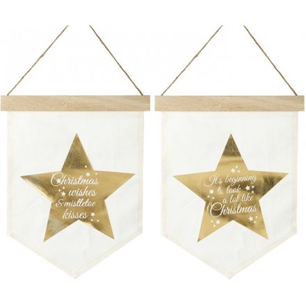 Gold Star Hanging Flags, 2 Assorted