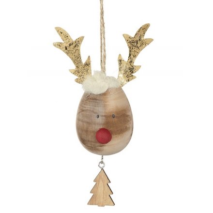 Wood Reindeer Hanging Decoration With Christmas Tree Charm