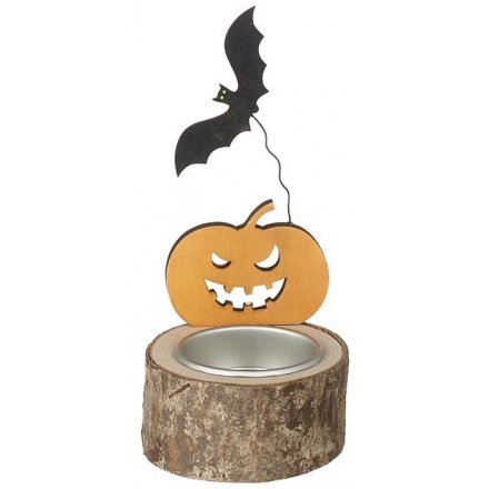 Pumpkin And Bat Halloween Tealight Holder