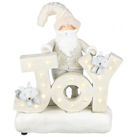 A friendly standing santa surrounded by woodland friends will stand proudly with this LED illuminating Joy sign