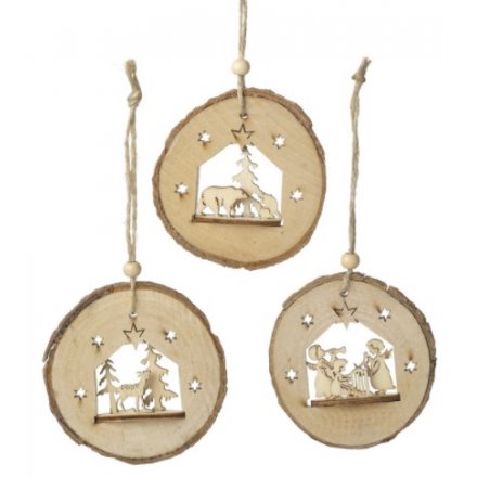  A sweet assortment of 3 decorative wooden hanging tree decorations. 