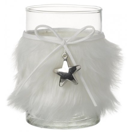 White Fur Candle Holder