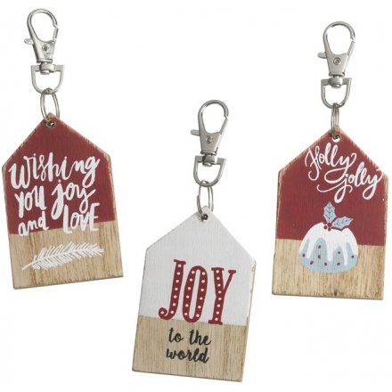 Three Assorted Wooden Christmas Keyring Hangers