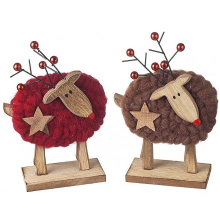 Standing Wooly Deer Decorations Mix 21cm