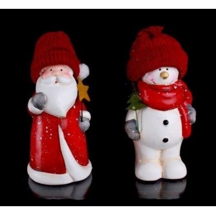 Santa / Snowman In Hat Figurine, 2 Assorted