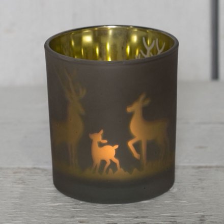 Deer Christmas Glass Candle Pot 9cm