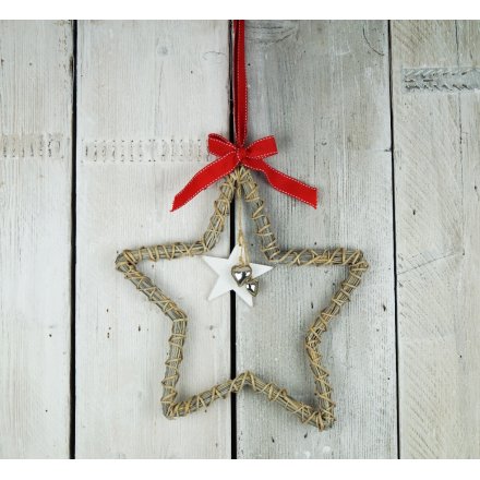 Wicker Star Hanger With Bells
