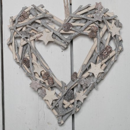 Whitewashed Heart Wooden Wreath 40cm