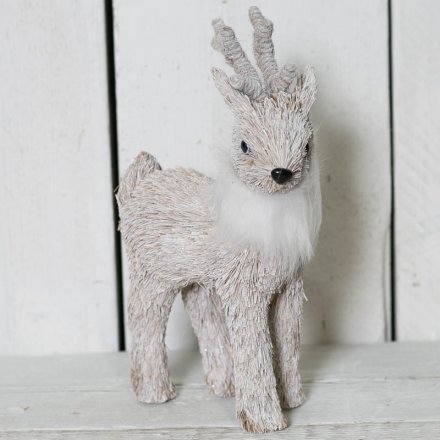 Whitewashed Reindeer w Fur Collar - Large 