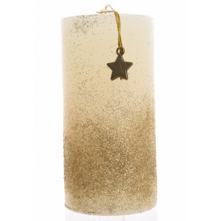 Glittered Candle With Star - 12cm 
