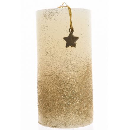 Glittered Candle With Star - 10cm 