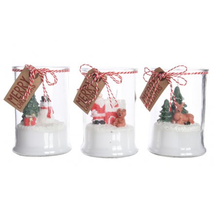 Wax Christmas Scene Candles, 3 Assorted