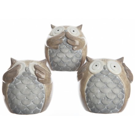 Hear/See/Speak Owls Ornaments, 3 Assorted
