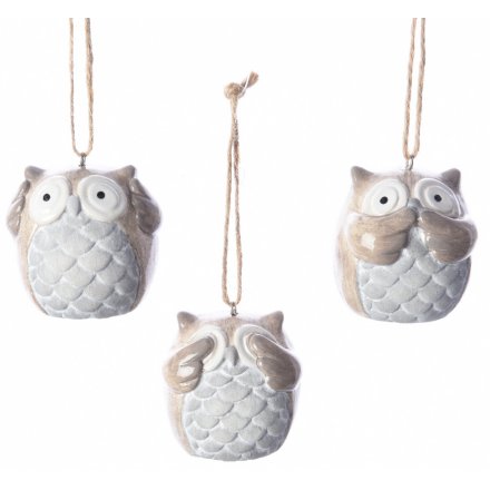 Hear/See/Speak Owl Hanging Decorations, 3 Assorted