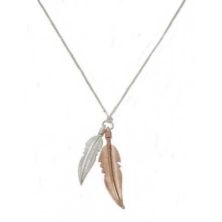 Stay on trend with this classic double leaf necklace in bronze and silver colours.