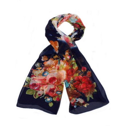A mix of 4 bold and colourful floral scarves in a range of colours.
