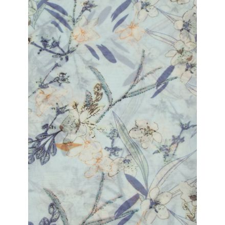 A mix of 3 dainty floral design scarves in blue, black and cream designs.