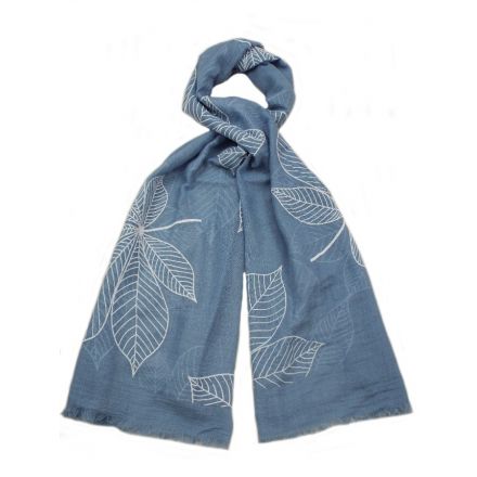 Blue, taupe and brown leaf design scarves. A chic fashion accessory and gift item.