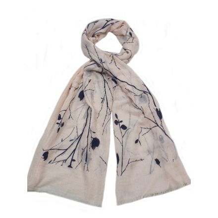 A mix of 4 neutral coloured scarves with a delicate vine pattern.