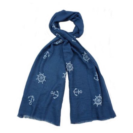 An assortment of 3 blue and white nautical design scarves. The perfect way to stay on trend this season.