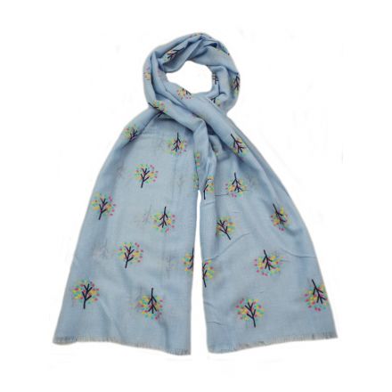 A mix of 3 pretty scarves, each with a colourful tree of life design. A chic fashion accessory and gift item.
