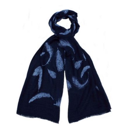 A mix of four chic feather design scarves in popular blue, green and grey designs.