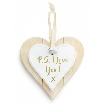 Double Heart P.S. I Love You Hanging Decoration