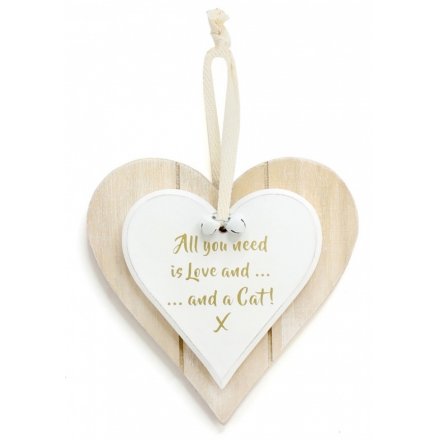 Double Heart Love & Cat Hanging Decoration