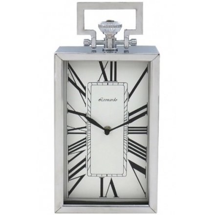 Silver Rectangle Clock, 29cm