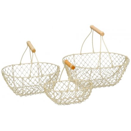 Cream Metal Set of 3 Baskets