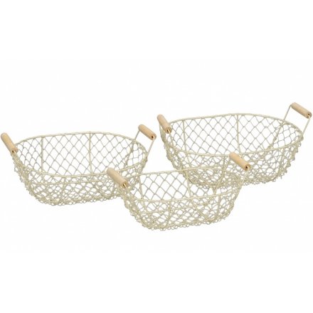 Cream Metal Set 3 Baskets