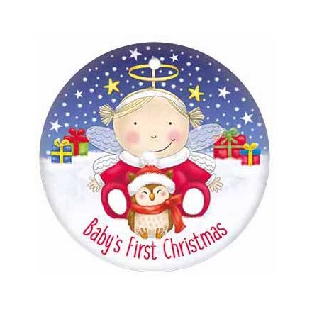 Babys First Christmas Angel Round Metal Sign