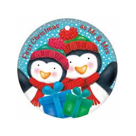 Mr and Mrs First Christmas Round Metal Sign, 7.5cm