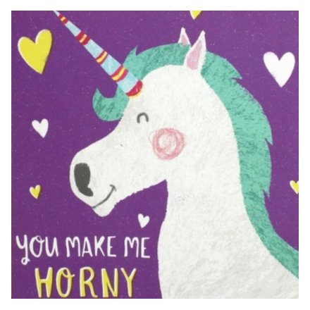 This design shows a smirking bashful unicorn declaring his/her hornyness, a funny card that will make someone smile