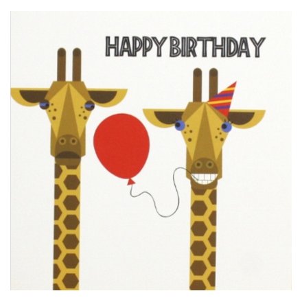 A fantastic graphic illustration of a young giraffe offering a balloon and to an older giraffe. 