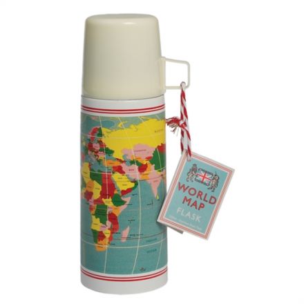 An on trend world map print flask making the perfect gift for those who are on the go!