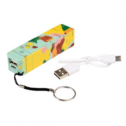Stay connected whilst on the go with this vintage travel themed portable charger.