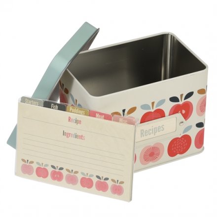 A stylish and practical metal recipe tin with attractive cards and dividers. In the popular Vintage Apple design.