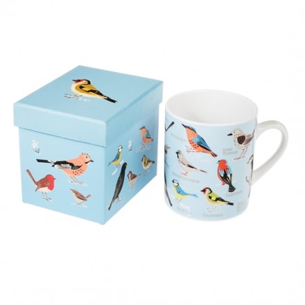 A colourful garden birds design mug with a fine a quality gift box.