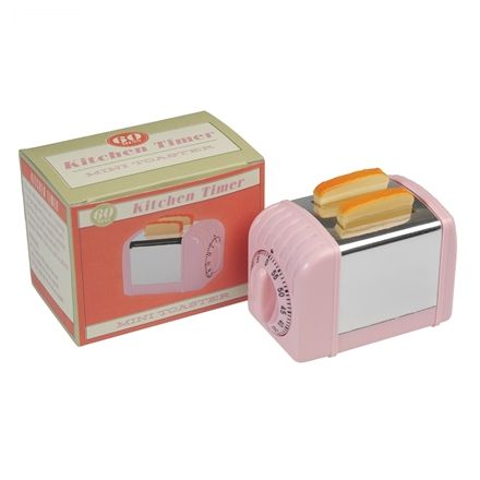 This cute vintage style mini toaster timer in pink is great way to get your eggs exactly how you like them