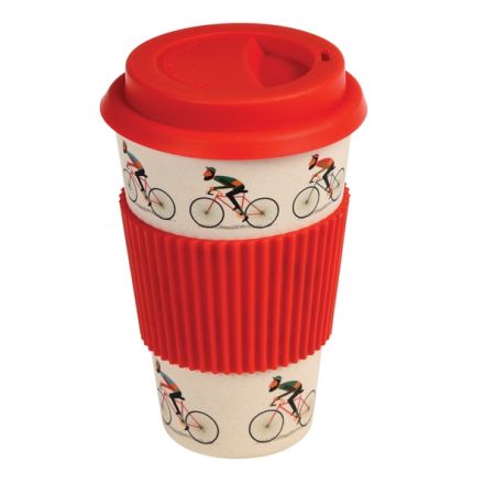Made from bamboo fibre, this eco-friendly coffee cup in the popular Le Bicycle design comes with a red silicone lid and 