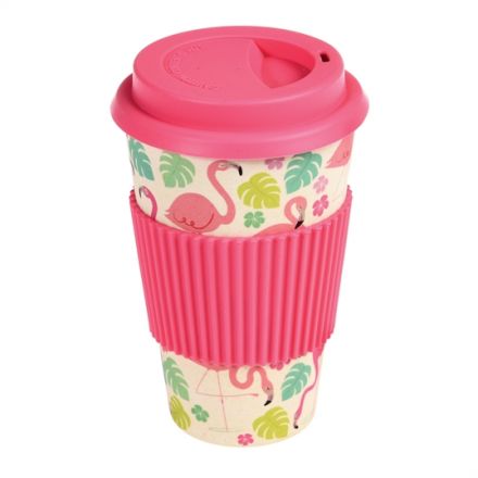 This biodegradable travel cup comes printed with our popular Flamingo Bay design.