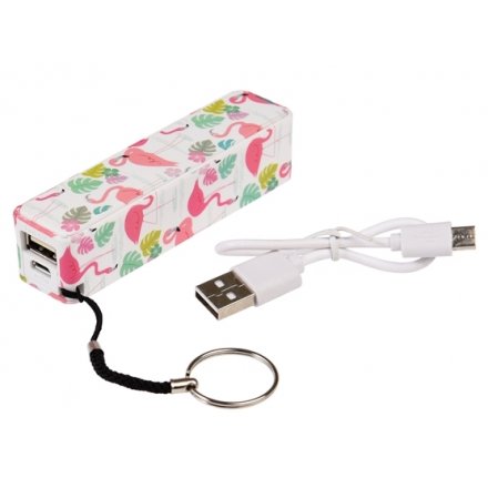 Stay connected whilst on the go with this pretty and practical Flamingo Bay design portable charger.