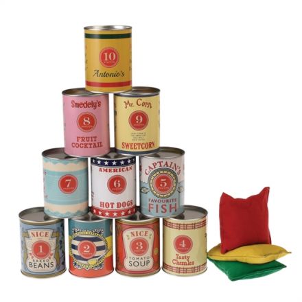 Have hours of fun with this retro style tin can game with bean bags. Comes in attractive retro packaging.