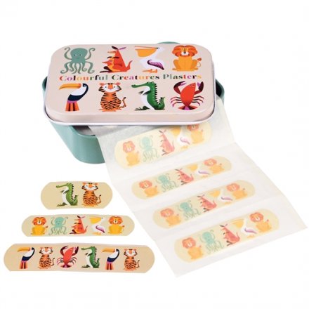 A set of 30 plasters with tin in the popular Colourful Creatures design. 