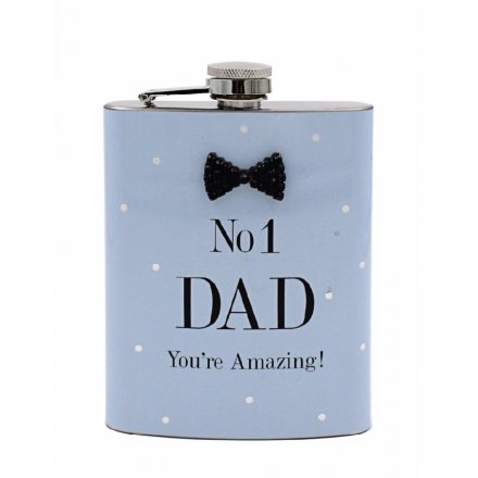 A Mad Dots No1 Dad Hip Flask with black bow tie